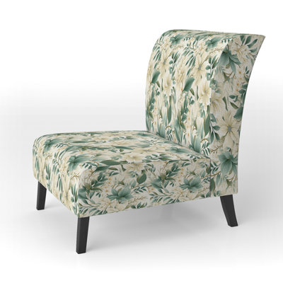Subdued Oasis Boho Pattern - Upholstered Farmhouse Slipper Chair, Green Accent Chair