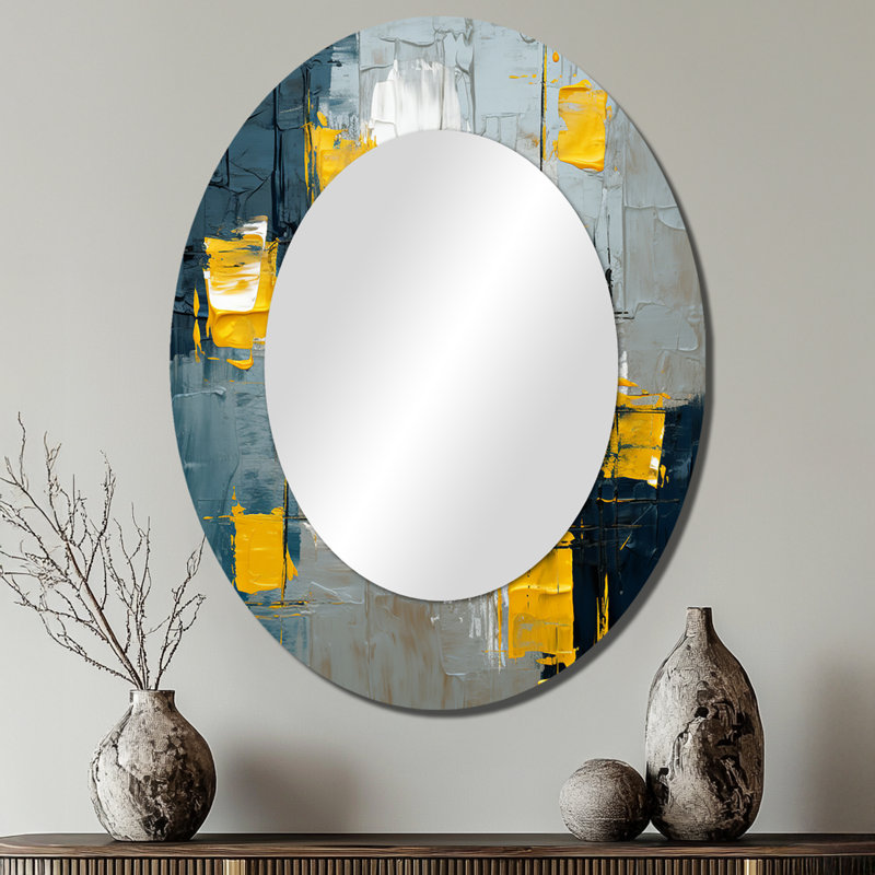 «Abstraction» sur un miroir rétro bleu abstrait, 40 po x 30 po