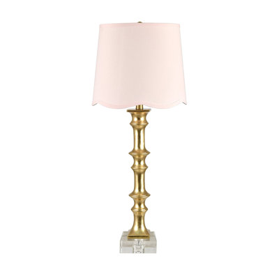 31.75" Crystal Table Lamp With Pink Shade