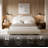Modern upholstered storage bed in cream boucle fabric with lift-up storage and curved headboard-1094317122