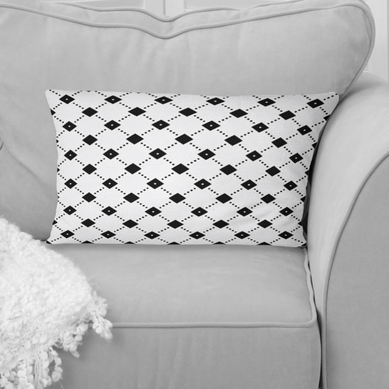 Imprimé vichy noir et blanc II - Coussin lombaire traditionnel