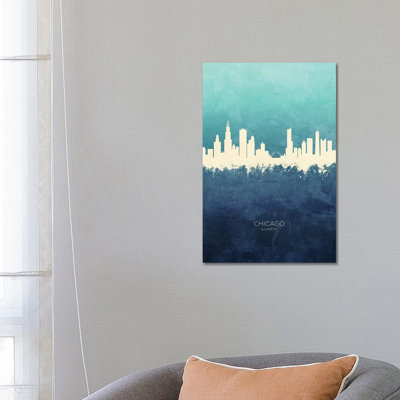 Chicago Illinois Skyline Navy Cyan by Michael Tompsett - Wrapped Canvas Print