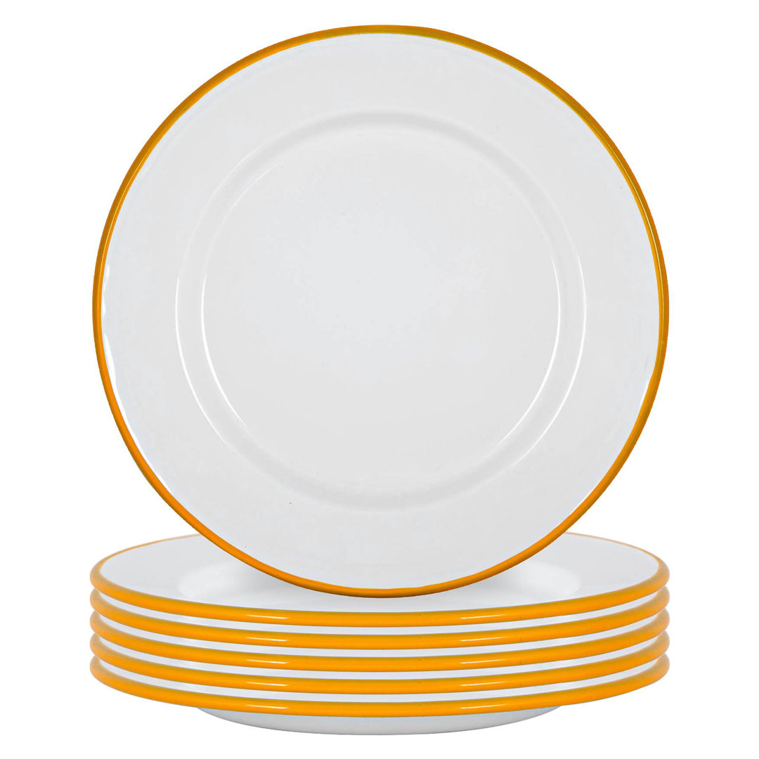 Argon Tableware - White Enamel Dinner Plates - 25.5cm - Set of 6