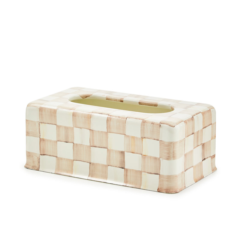 Hand-Painted Mocha Check Steel Tissue Box Cover