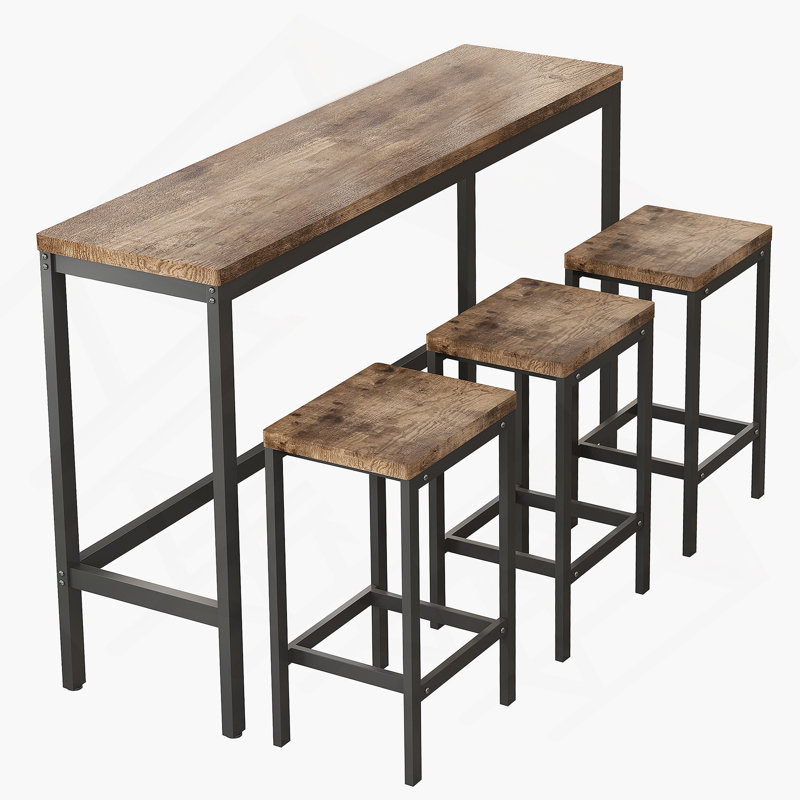 Kitchen Dining Table，Pub Table，Long Dining Table Set With 3 Stools