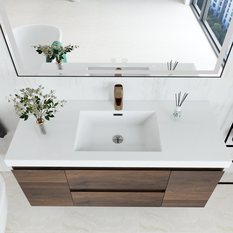 Scottsburg 48'' Single Sink Wall Mounted Bathroom Vanity with Resin Top, Rose Wood