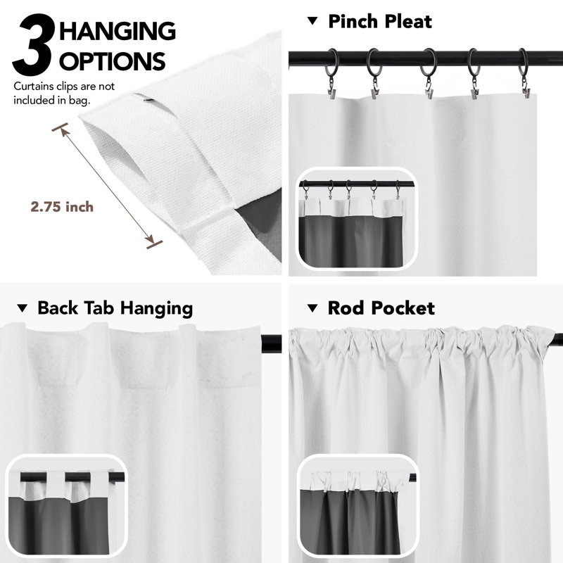 100% Blackout Faux Linen Curtains with TPU Backing – Dual-Layer Noise Reducing & Thermal Insulated Drapes, Graywish White