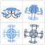 Ensemble de table ronde et de chaises bleues avec trou pour parasol