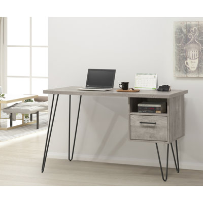 Bureau en chêne gris avec beaucoup de rangement - Économie d'espace, facile à entretenir et métal, gris délavé, 48,09 po Largeur, 29,52 hauteur, 24,09 de profondeur, lavabo + métal, 48,09 po X 24,09 po 29,52 po, 43,33 lb,