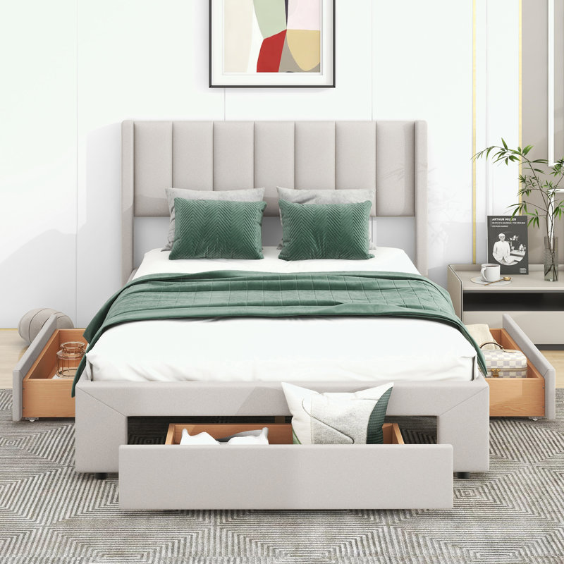 Upholstered Platform Storage Bed, Full/Double, Beige