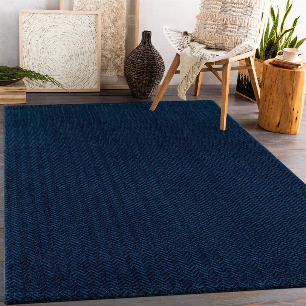 Teppich Fancy 805 Kurzflor Wohnzimmer -Blau - Mit 3D-Effekt - Raute Muster Für Schlafzimmer Flur Esszimmer Parik