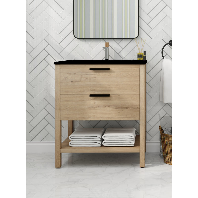 Ensemble de meuble-lavabo simple 30 po Rasharn, Imitation chêne / noir, Noir