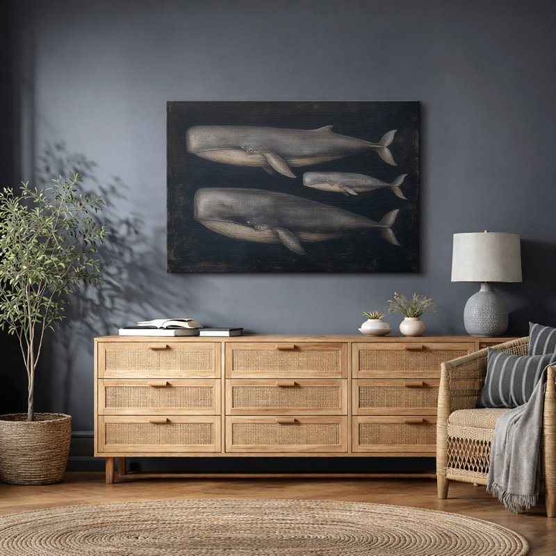 Art rétro de baleine, photos de salon nautique, impression sur toile encadrée, H 16 po x l 24 po x P 1,5 po, Toile tendue