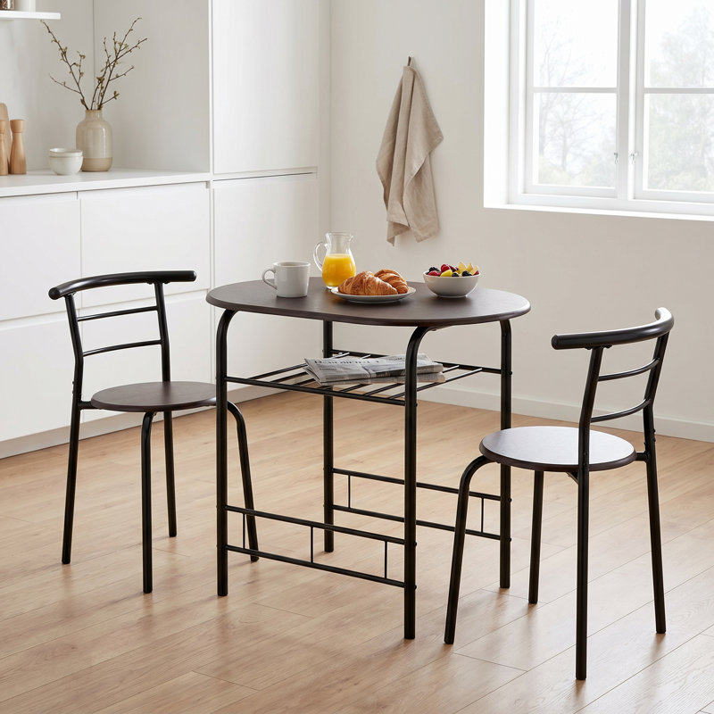 Lennon 2-Person Dining Set, Black/Walnut