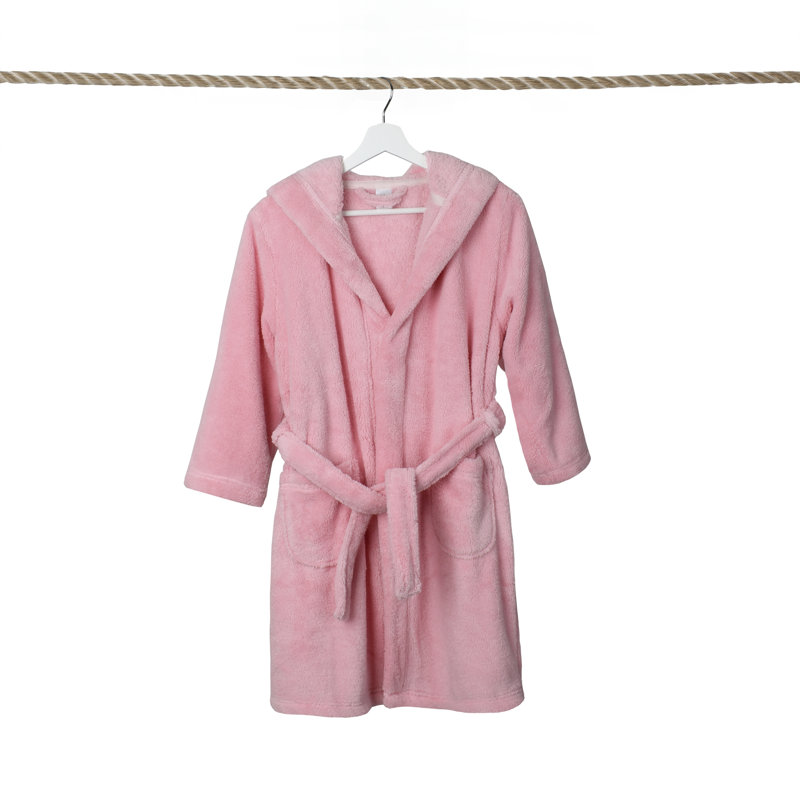 Peignoir en microfibre / molleton en polyester avec poches et capuche, Enfants P, Rose