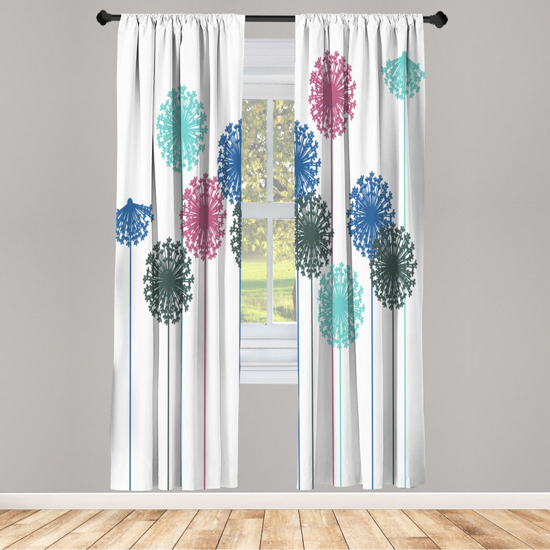 Microfiber Floral Semi-Sheer Rod Pocket Curtain Panels, 28" W x 95" L, White/Mint