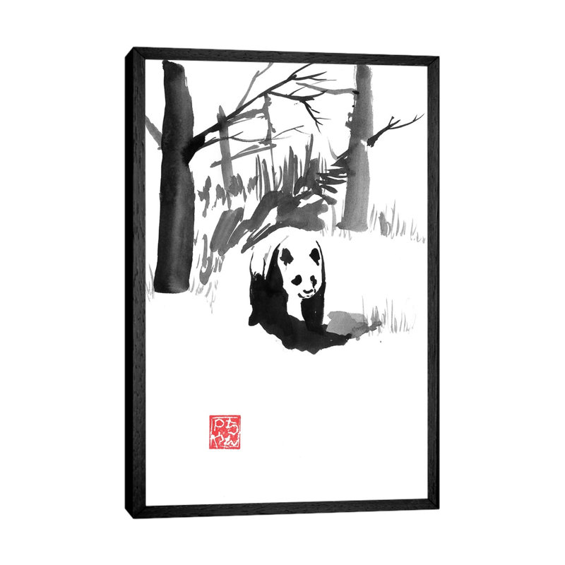 Panda In The Forest by Péchane - Painting on Canvas, 152.5 cm H x 101.5 cm W, Black Framed