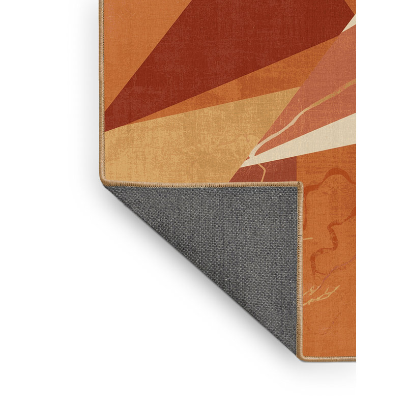 Tapis doux moelleux à motif géométrique rétro Adlai en brun - reliure brun clair, 5x7