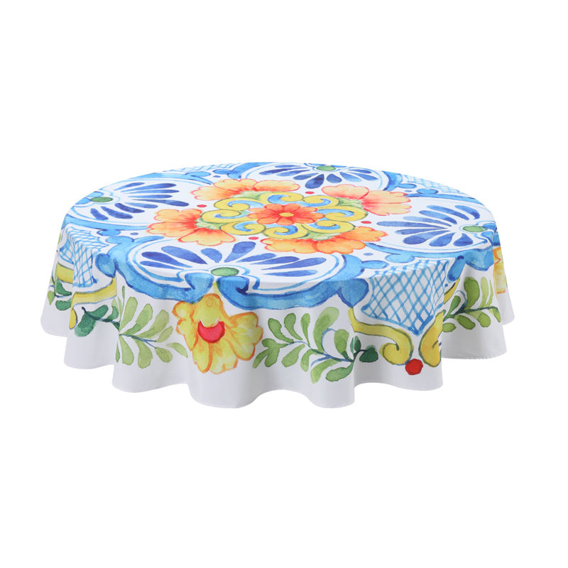 Colorful Floral Round Fabric Tablecloth, 70-inch