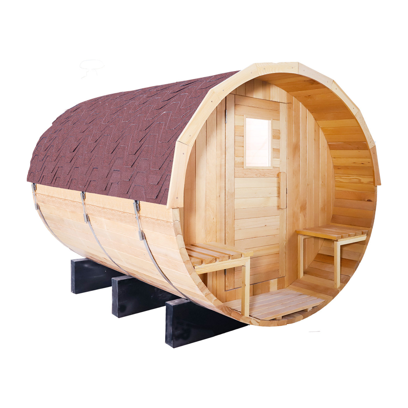 Anyi 6Person Canadian Hemlock Barrel Sauna with Front Porch, and More