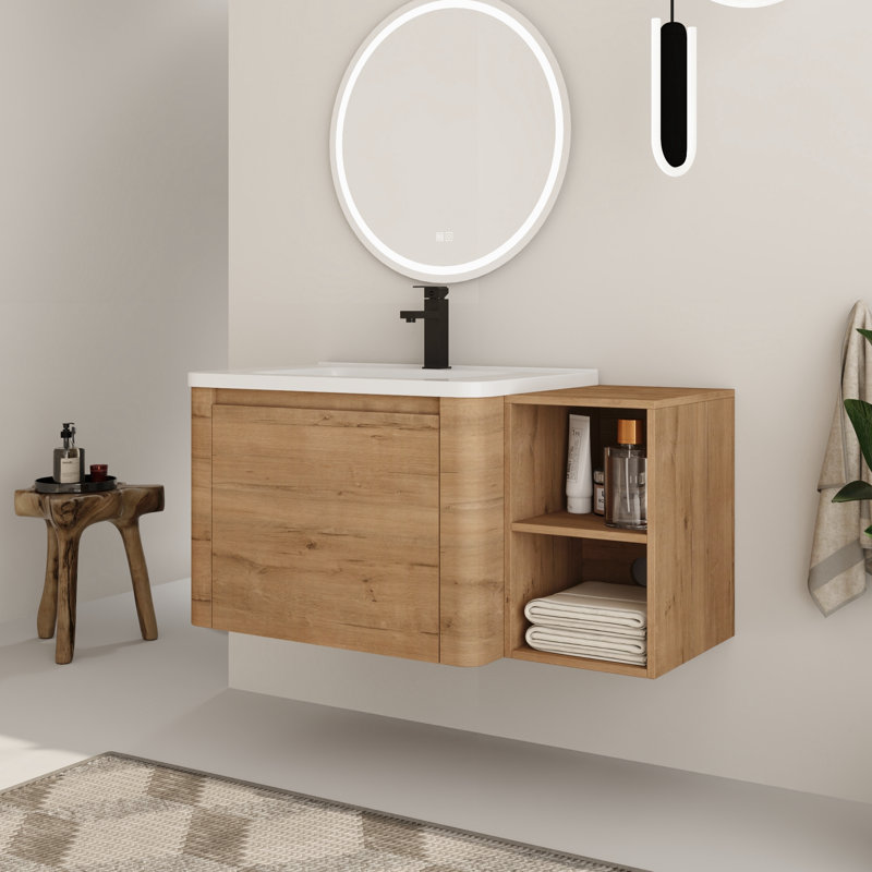 Ensemble de meuble-lavabo simple 40 po avec plateau en céramique Walden, Imitation chêne, 40"