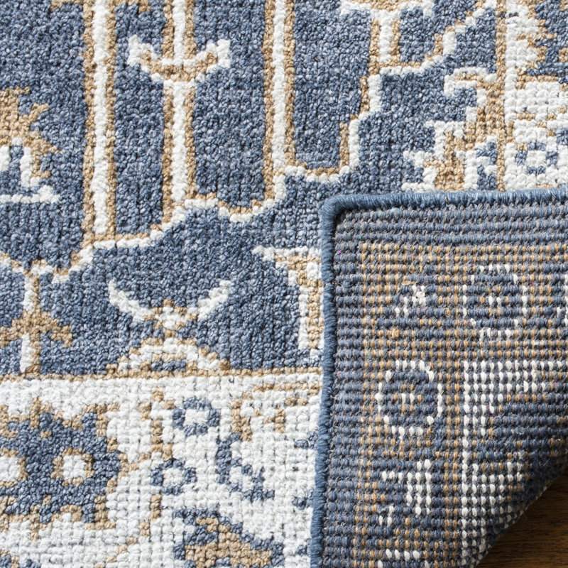 Tapis oriental en laine et viscose noué à la main bleu marine / ivoire Dewart, Rectangle 4 pi x 6 pi