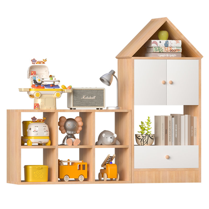 Bibliothèque polyvalente pour enfants avec un design en forme de maison, un rangement multifonctionnel pour les livres et les jouets, un emplacement réglable, un organisateur durable pour enfants pour la salle de jeux ou la chambre à coucher Assemblage