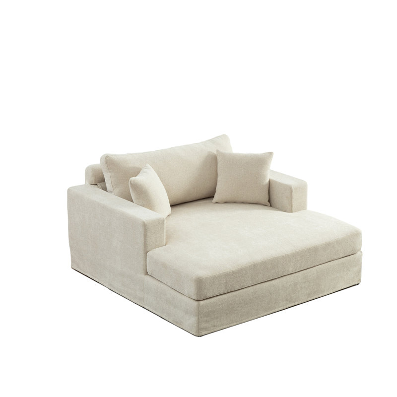 Très grand canapé-lit en chenille de 56,3 po de largeur, Beige