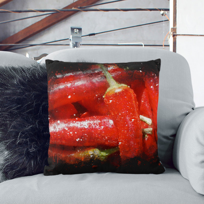 Red Chilli Peppers Square Throw Cushion, 40cm H x 40cm W x 15cm D