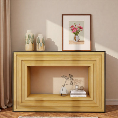 Modern Console Table With Layered Wood Frame And Black Top by Ivy Bronx