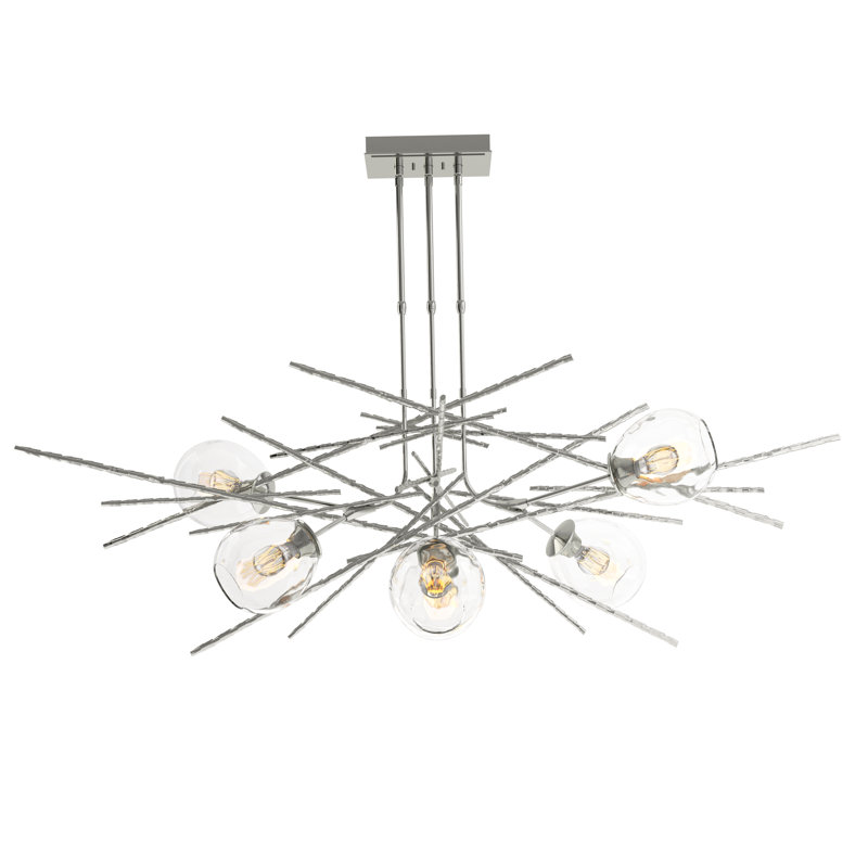 Griffin 6 - Light Sputnik Sphere Chandelier, XLong: 32.3" to 71.3", Clear Glass, Sterling