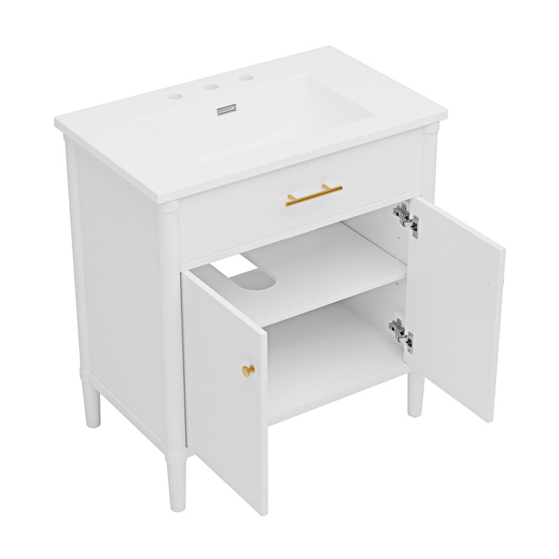 Meuble-lavabo avec lavabo, armoire de salle de bain avec portes à fermeture douce et tablette réglable, Blanc