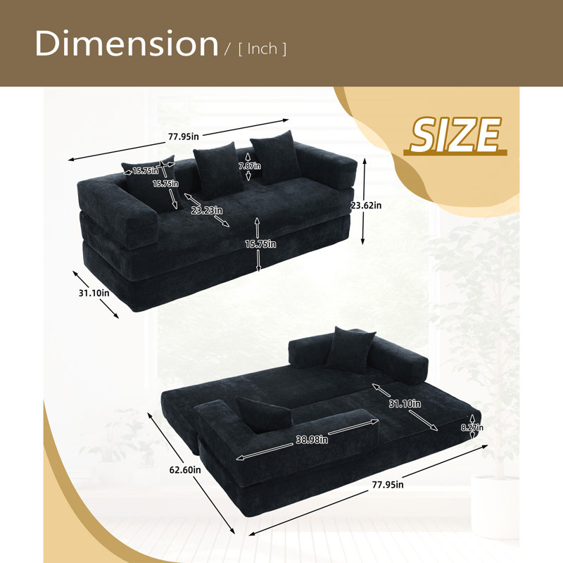 Canapé-lit pliant avec coussins - Fauteuil convertible et matelas de couchage - Canapé-lit en mousse à mémoire de forme pliable pour la vie