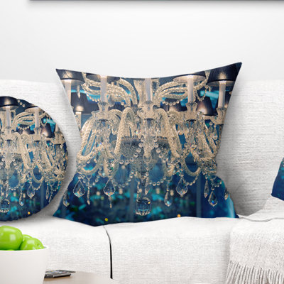 Blue Vintage Crystal Chandelier - Floral Printed Pillow