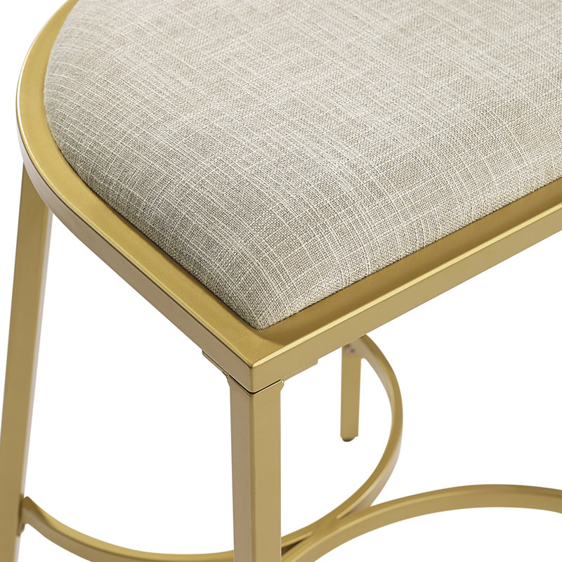 Ellery Upholstered Counter Stool with Metal Frame, Oatmeal/Gold