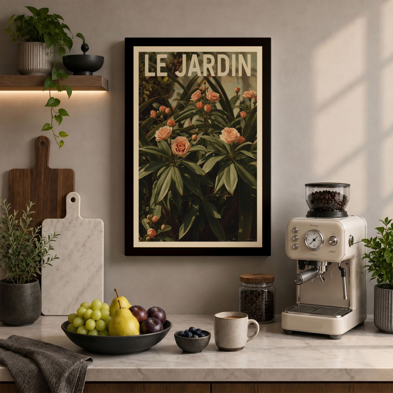 Garden in Bloom Botanical - Wrapped Canvas, 36x24 - 91.4 x 61.0 cm, Terracotta Border