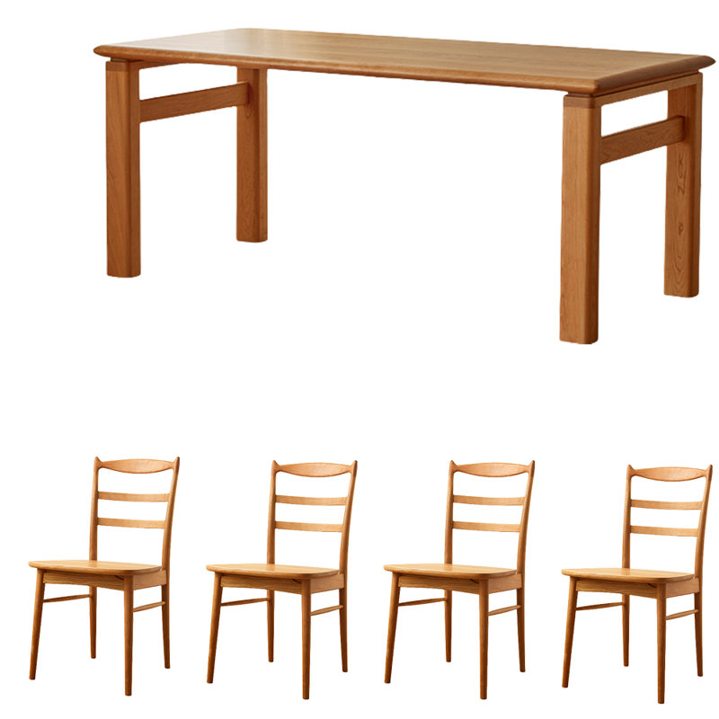 Cherry Wood Rectangular Dining Table Set, 29.5"H x 55.1"L x 33.5"W