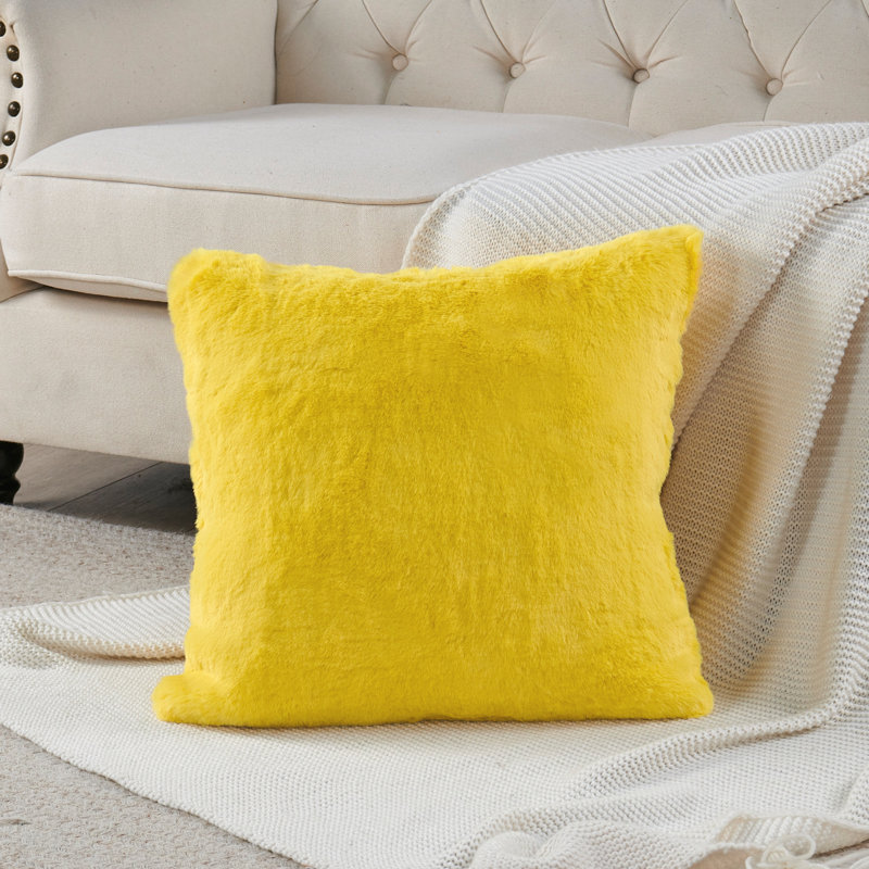 Housse de coussin lourd en fausse fourrure, Jaune soleil, H 20 pi x l 20 pi