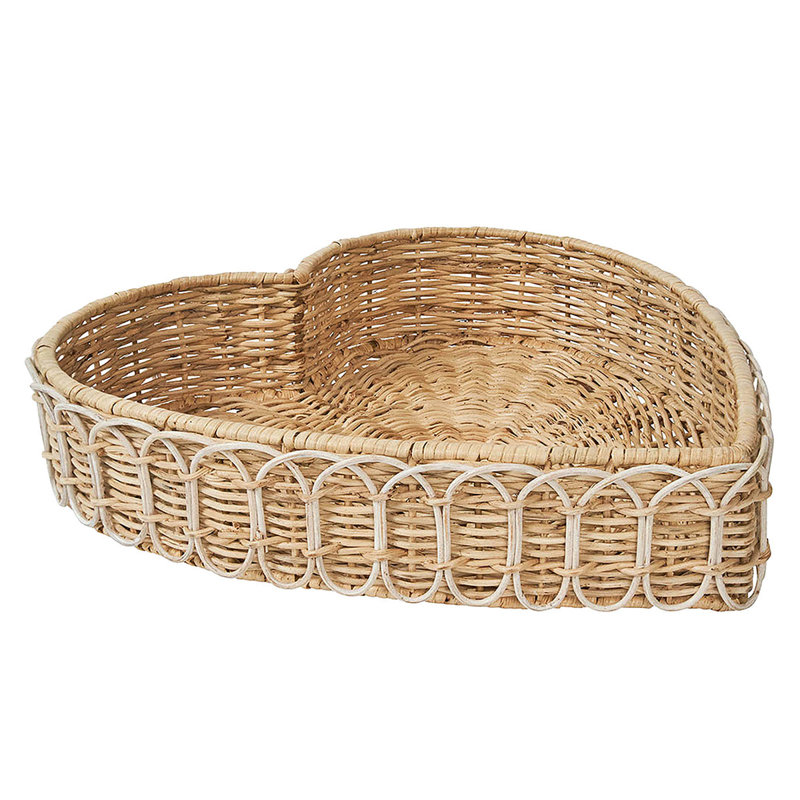 Provence Rattan 16" Heart Tray - Whitewash