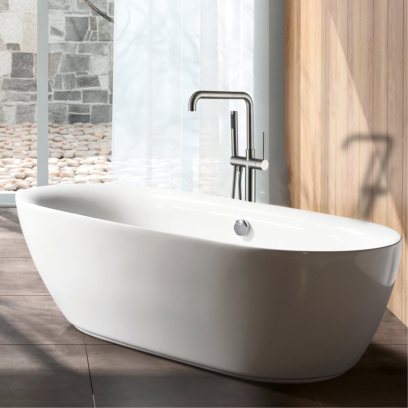 Bathroom Freestanding Bathtub Faucet And Hand Shower , 3 Handles, Blush, Metal, 6.35 In X 41.55 In, 11.44 Lb Blush With Shower, - Bath Fixture