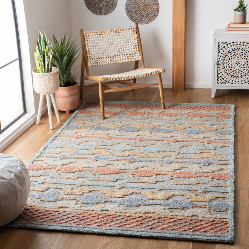 Tapis bleu / rouille touffeté à la main Cohen, Rectangle 5 pi x 8 pi