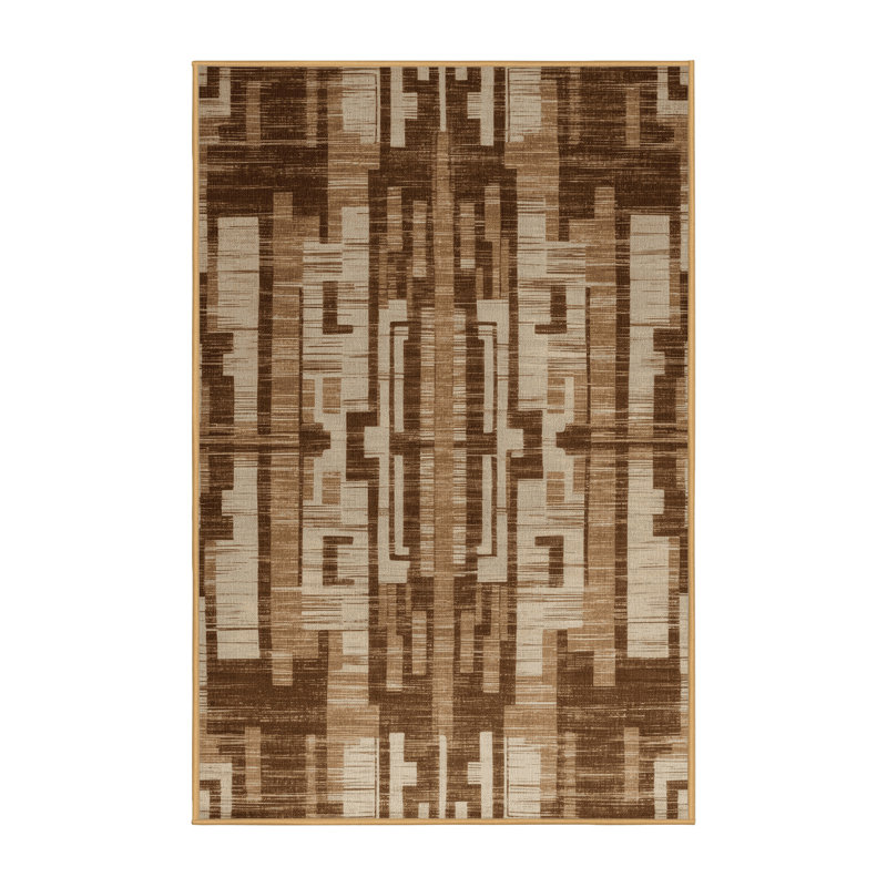 Machine Washable Abstract Brown Area Rug, Runner 2' x 4'