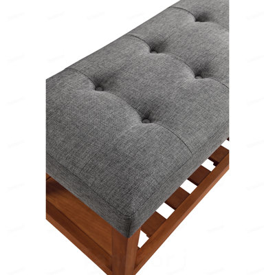 Banc en tissu gris Charla et finition chêne