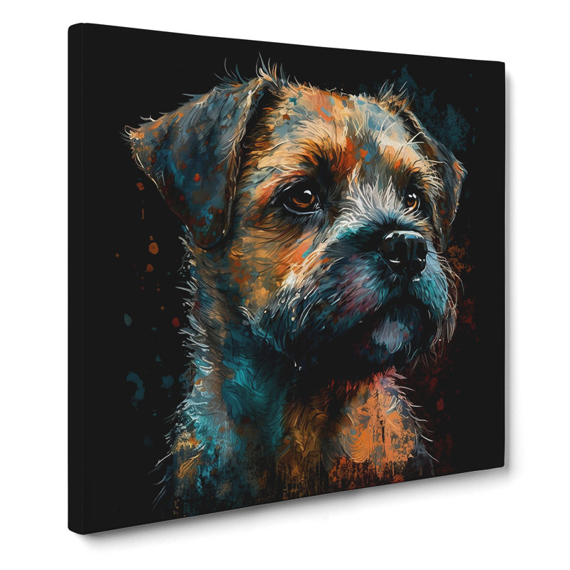 Border Terrier Palette Knife Painting No.1 - Wrapped Canvas, 50cm H x 50cm W x 3cm D