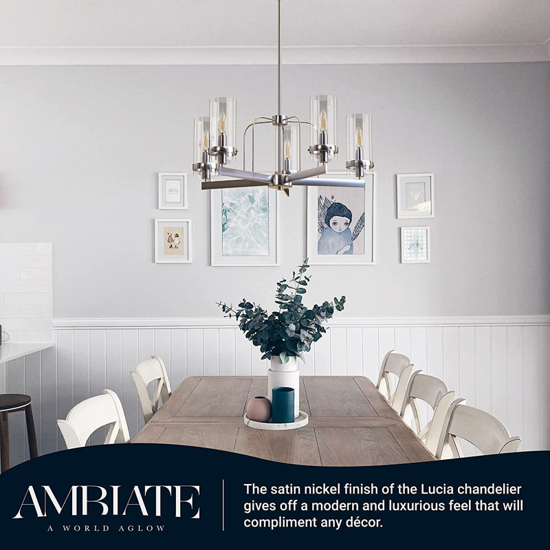 Lustre classique à 5 lumières avec abat-jour, Argent, H 51,75 po x l 23,50 po x P 23,50 po