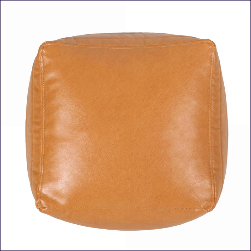 Ottoman Contemporary Multi-Use Square Pouf 16”x16”x16 | Caramel | Faux Leather, Tan