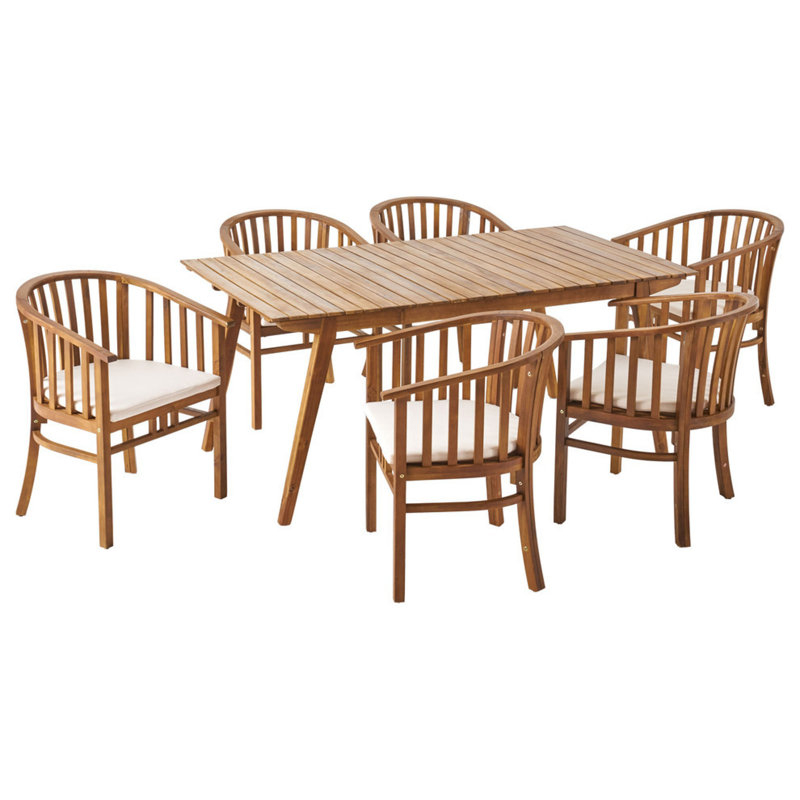 Aracely 6 - Person Acacia Wood Patio Dining Set with Rectangular Table