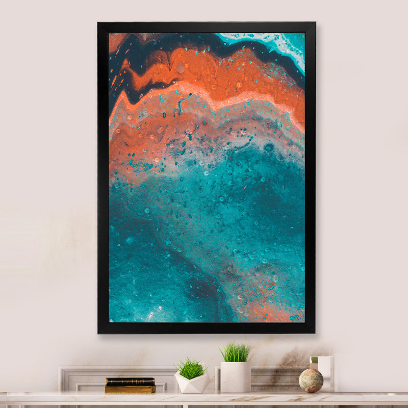 Impression sur toile orange et turquoise II - art moderne et contemporain sur toile, Impression noire sur toile encadrée