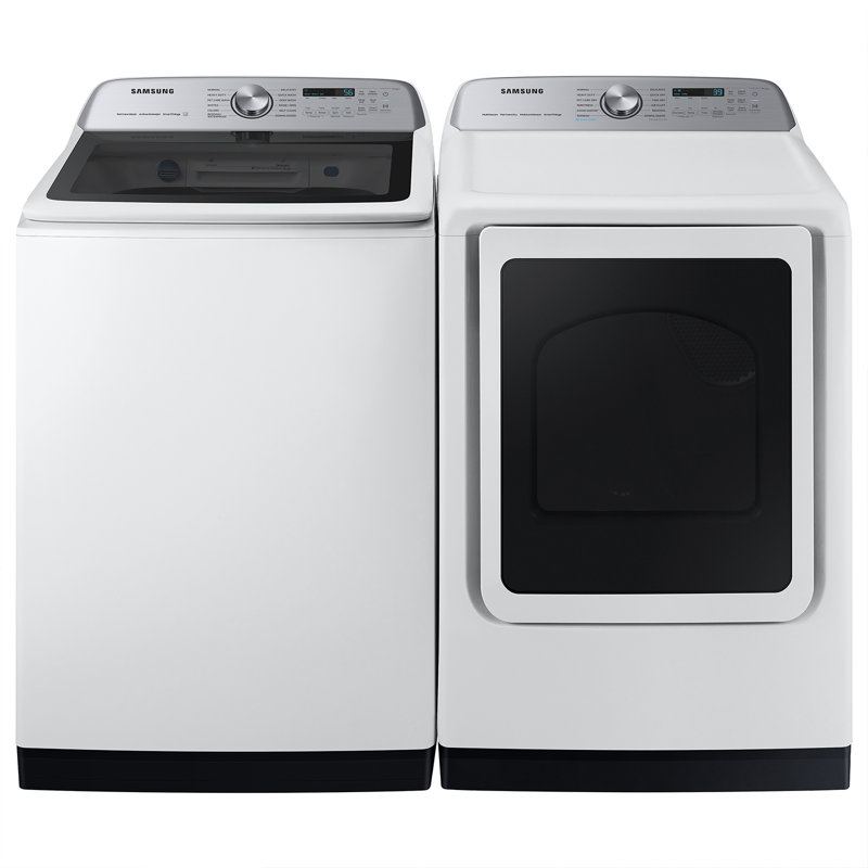 Samsung 5.4 cu. ft. Top Load Washer with 7.4 Cu. Ft. Dryer with Steam Santize+, Brushed Navy, Electric