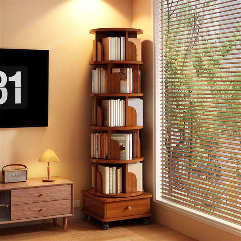 (MIS À JOUR) Bibliothèque rotative, (5 tablettes) H 68,95 po x l 18,12 po x P 18,12 po, Noyer brun